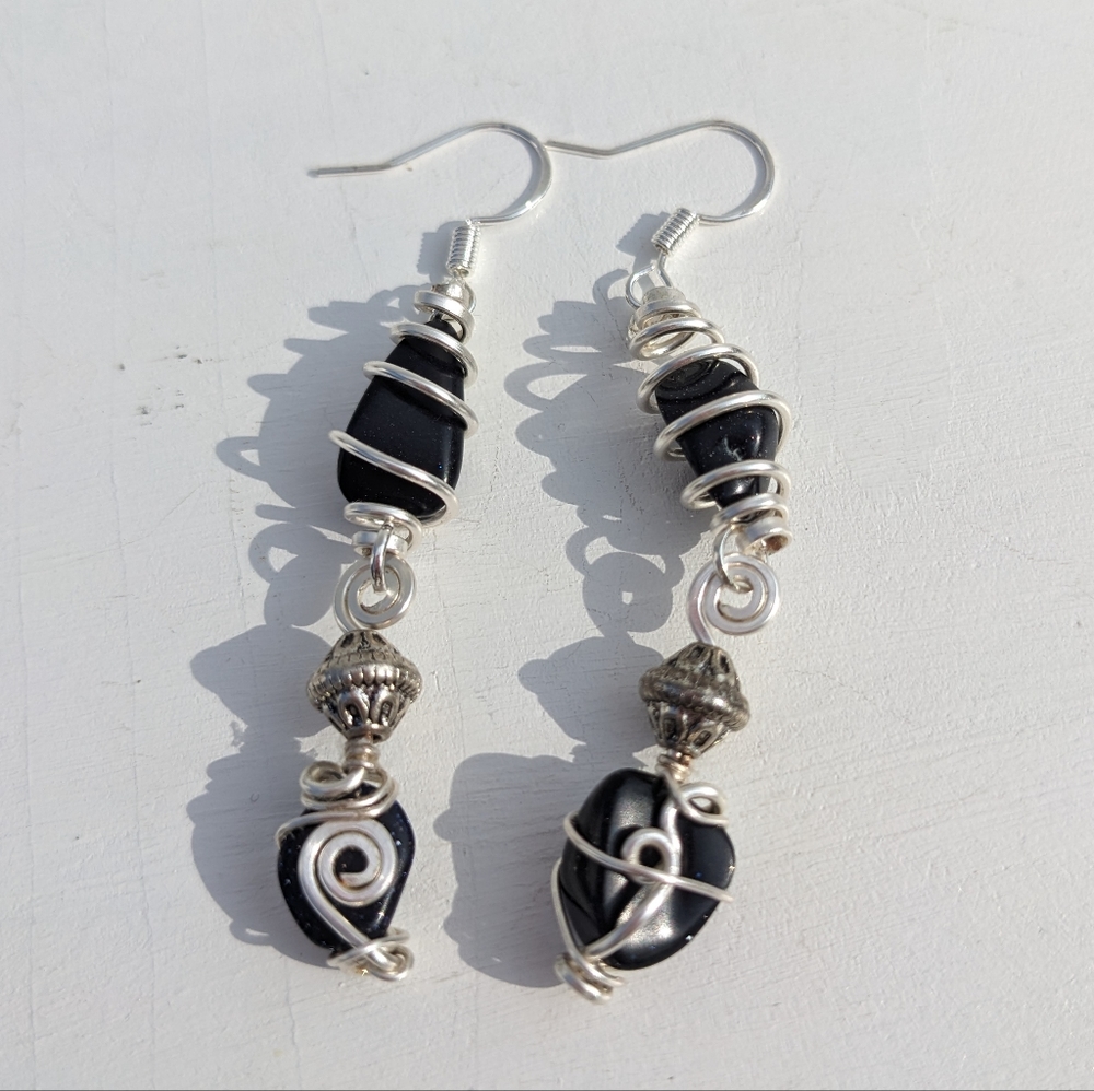 🌟SOLD🌟Goldstone Crystals Silver Earrings Long Positive Attitude Ambition - Picture 4 of 12